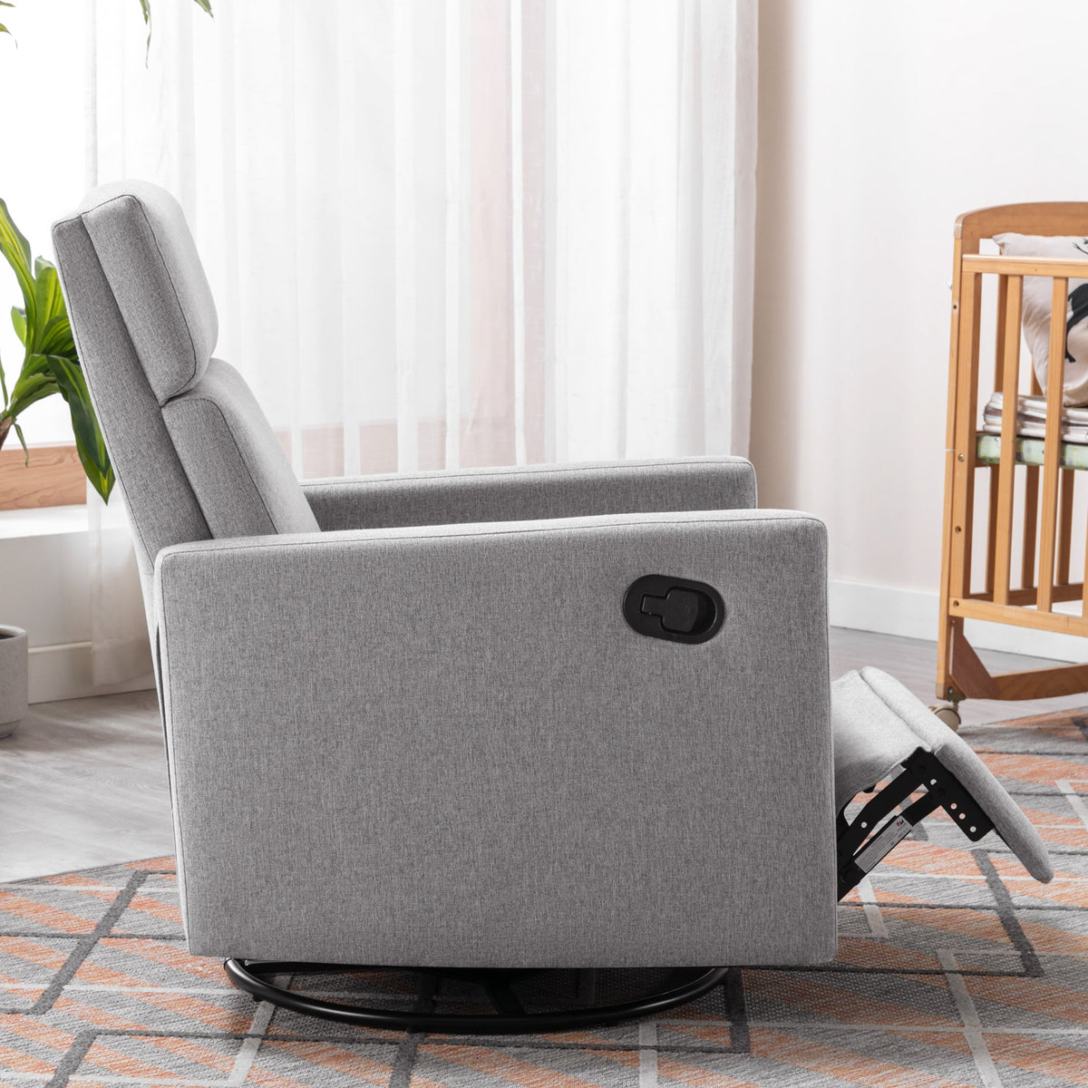 Modern Upholstered Swivel Glider Rocker Recliner – Gray