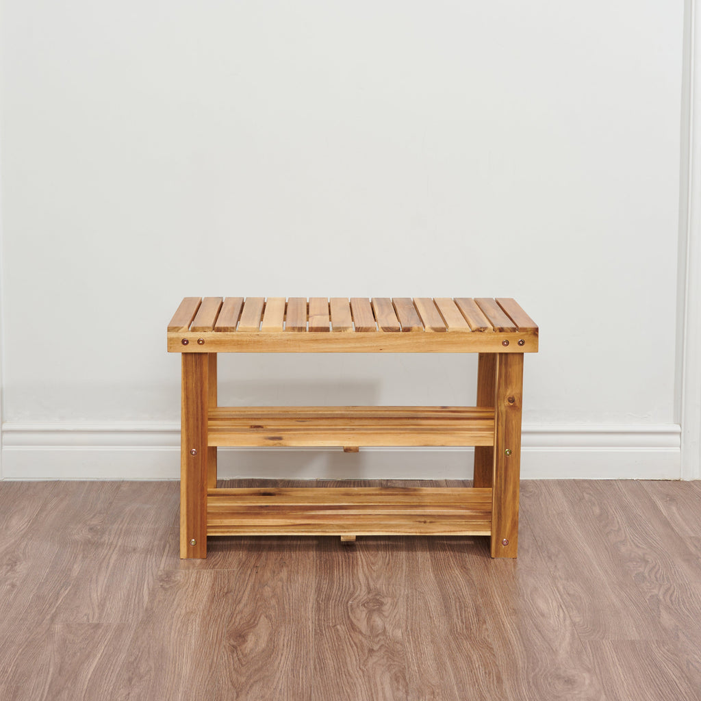 Acacia Wood Entryway Shoe Bench