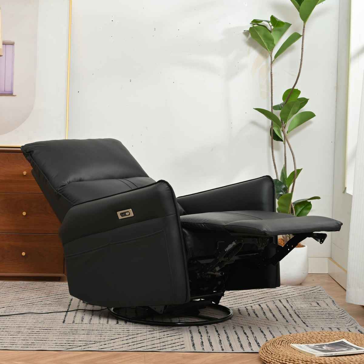 270° Power Swivel Rocker Glider Recliner with USB Ports – Black