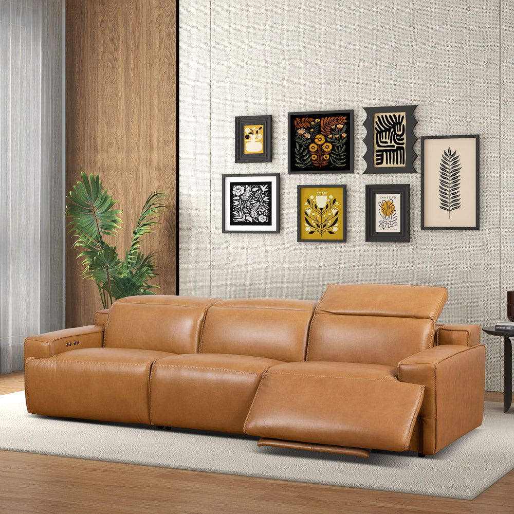 3-Seat Triple-Power Leather Recliner Sofa – Tan