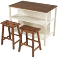 3-Piece Rustic Kitchen Island & Stool Set – Light Brown