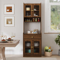 Farmhouse Kitchen Pantry Hutch with Microwave Stand – White