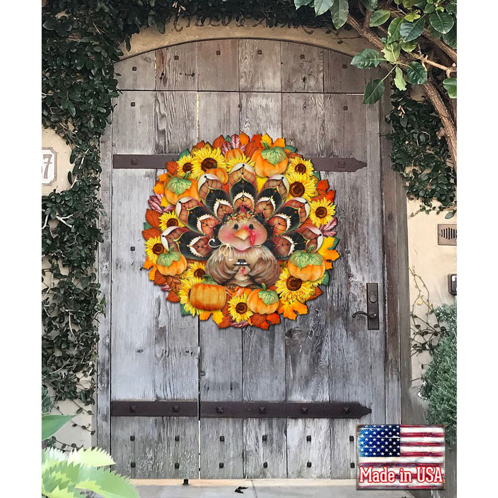 Turkey Holiday Door Wreath - Thanksgiving Halloween Decor by Jamie Mills-Price - 8185305-3H-MP