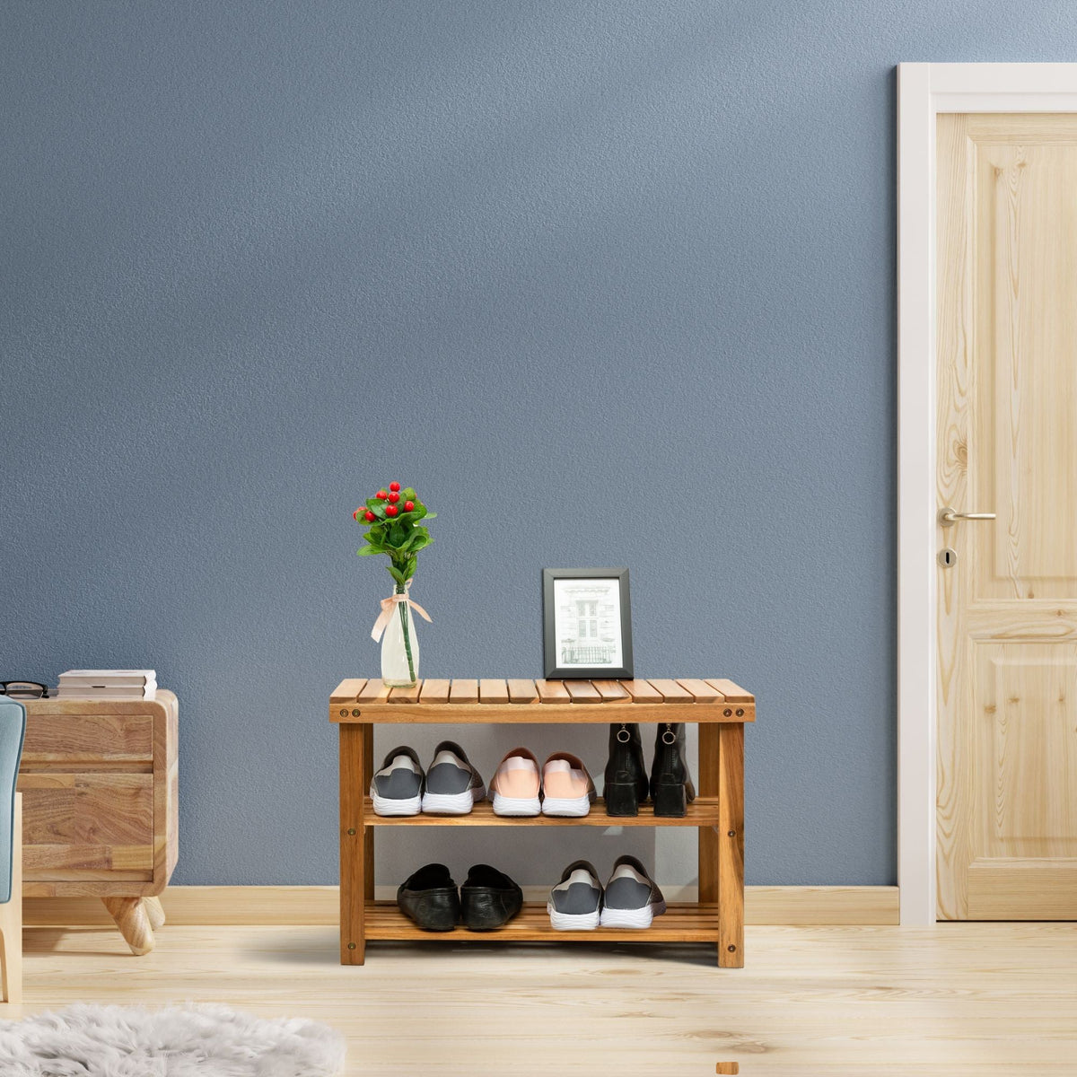 Acacia Wood Entryway Shoe Bench