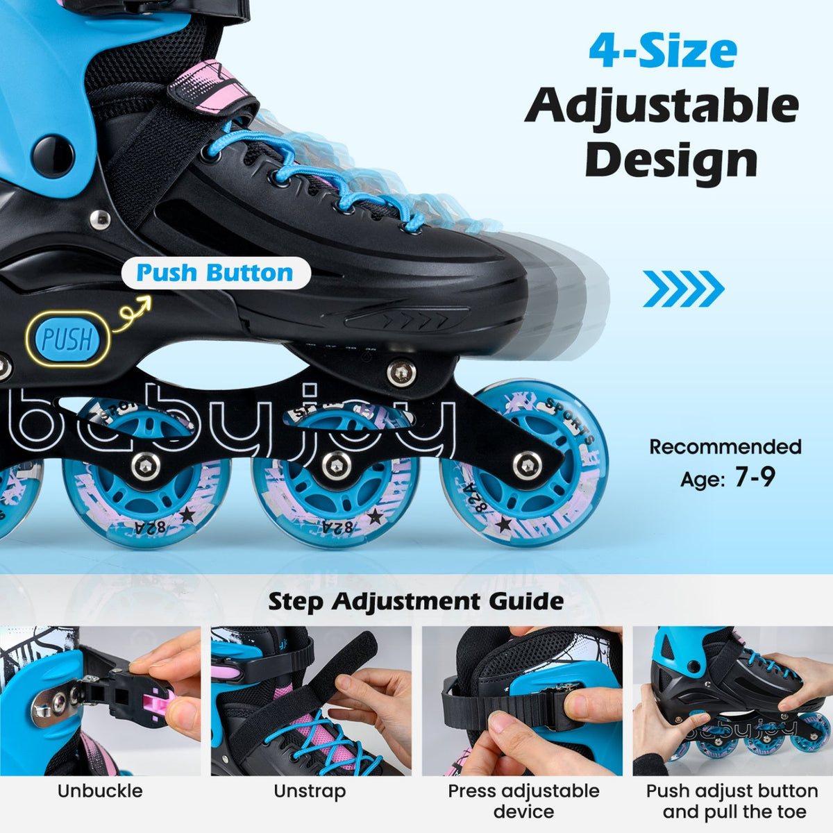Adjustable Light-Up Inline Skates – Ages 7–9
