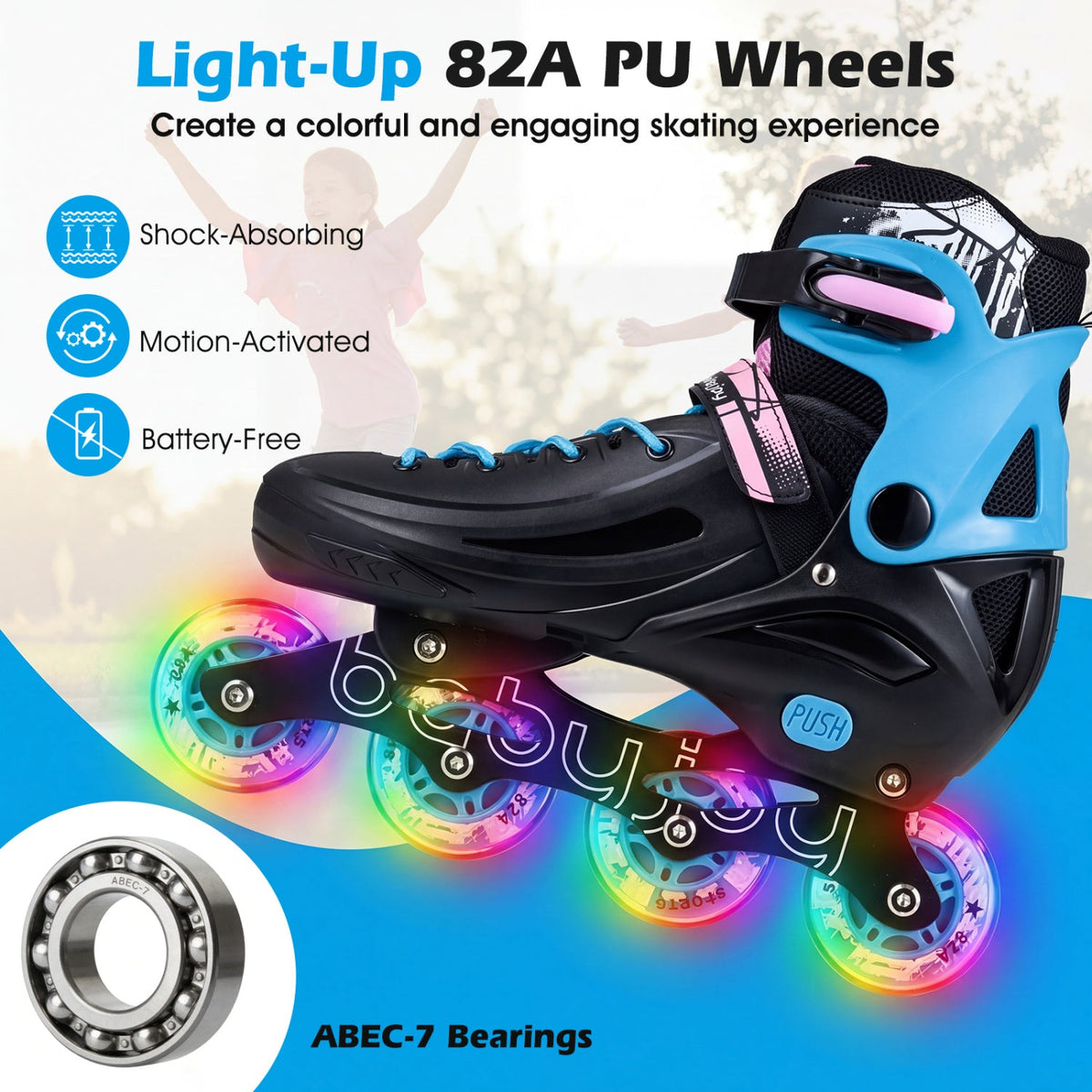 Adjustable Light-Up Inline Skates – Ages 7–9