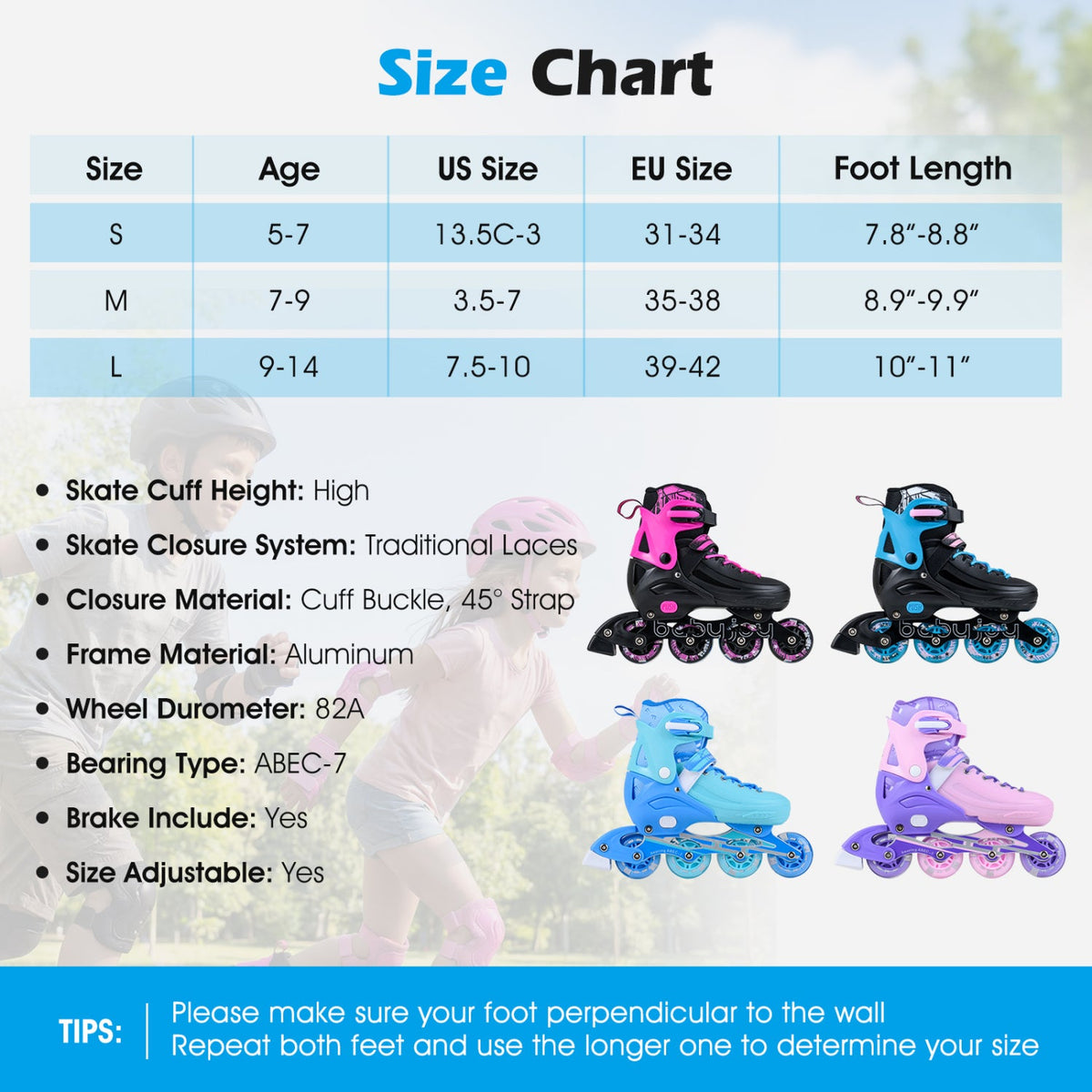 Adjustable Light-Up Inline Skates – Ages 7–9