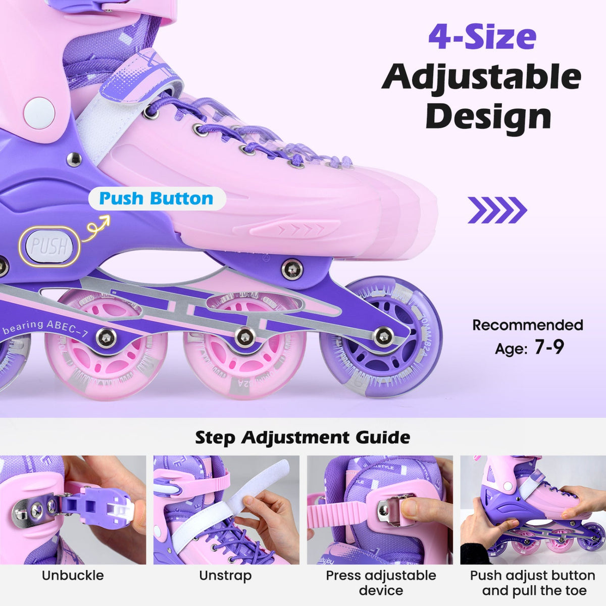 Adjustable Light-Up Inline Skates – Ages 7–9