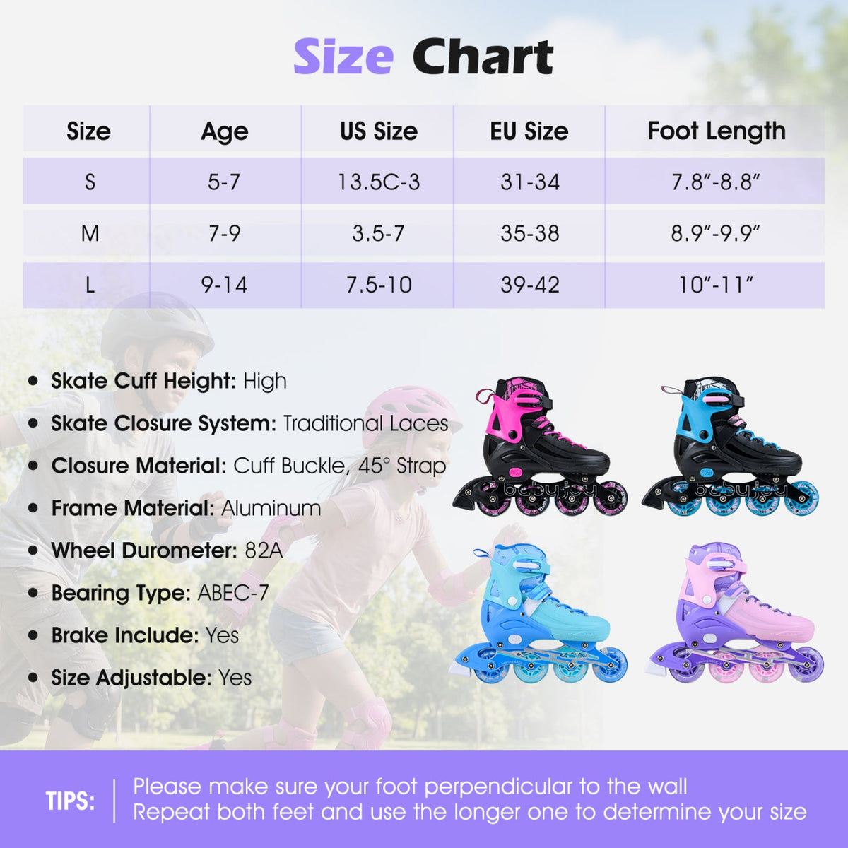 Adjustable Light-Up Inline Skates – Ages 7–9
