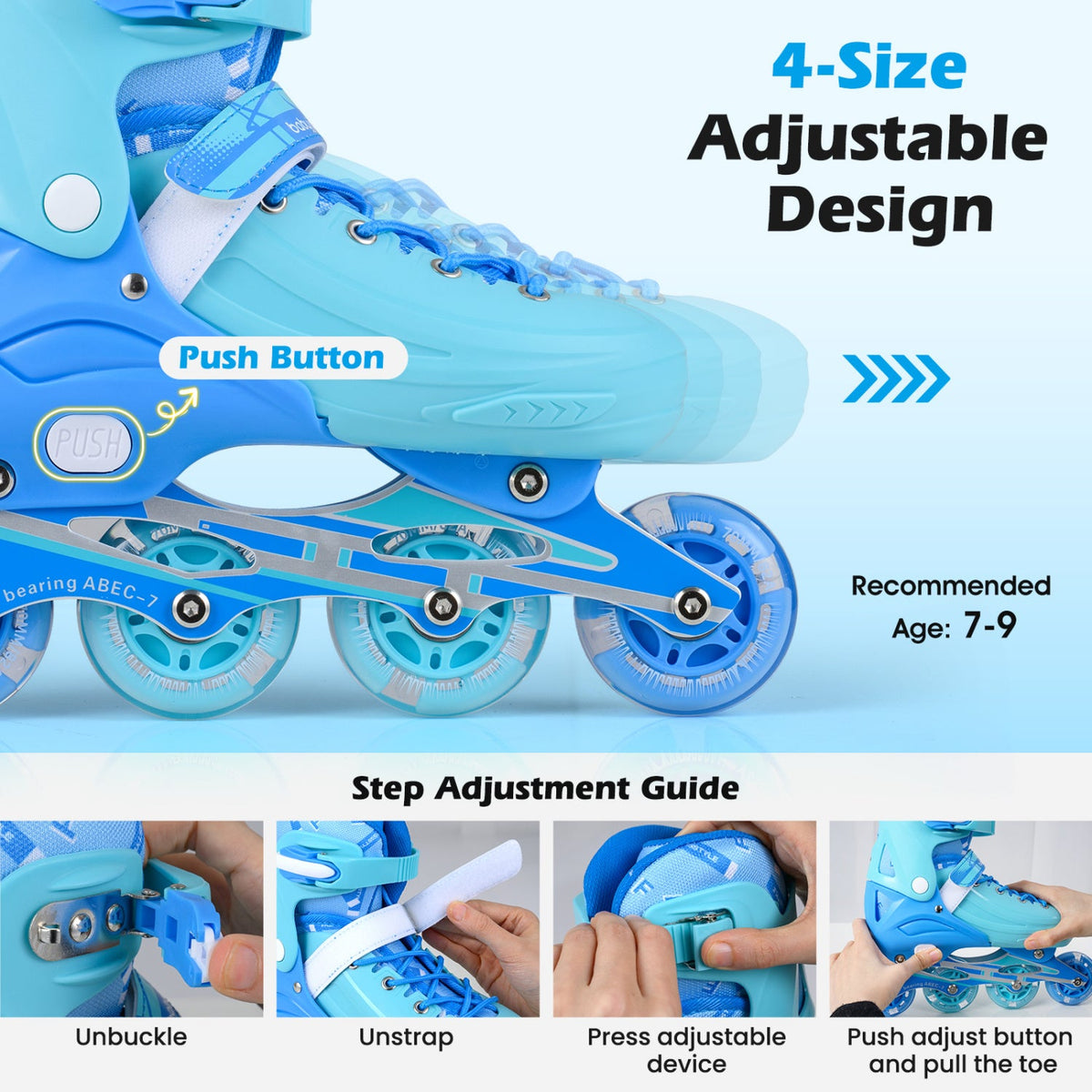 Adjustable Light-Up Inline Skates – Ages 7–9