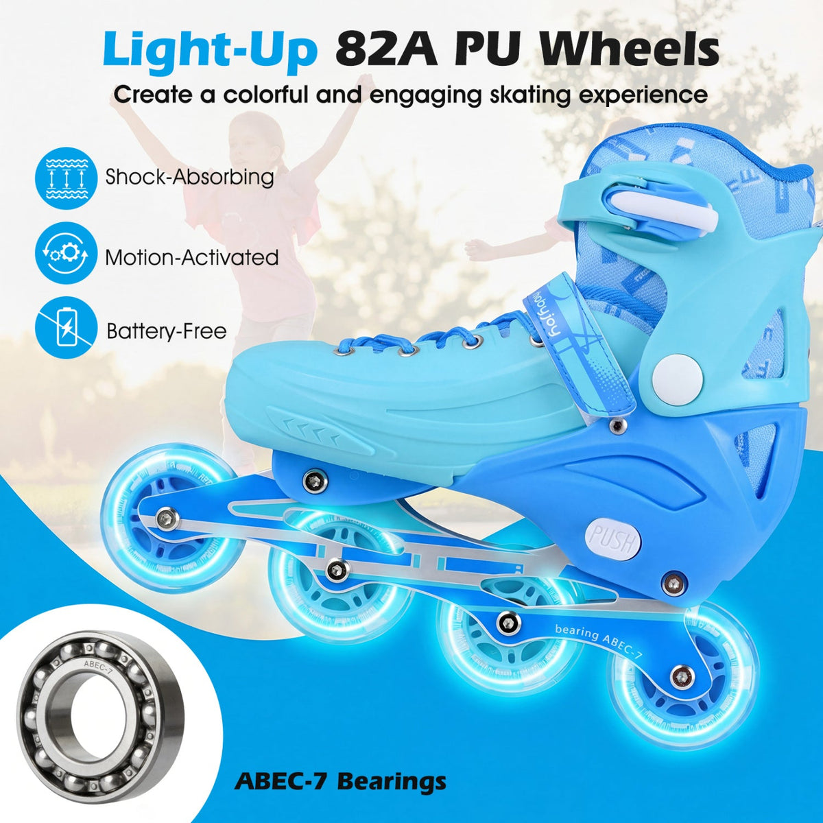 Adjustable Light-Up Inline Skates – Ages 7–9