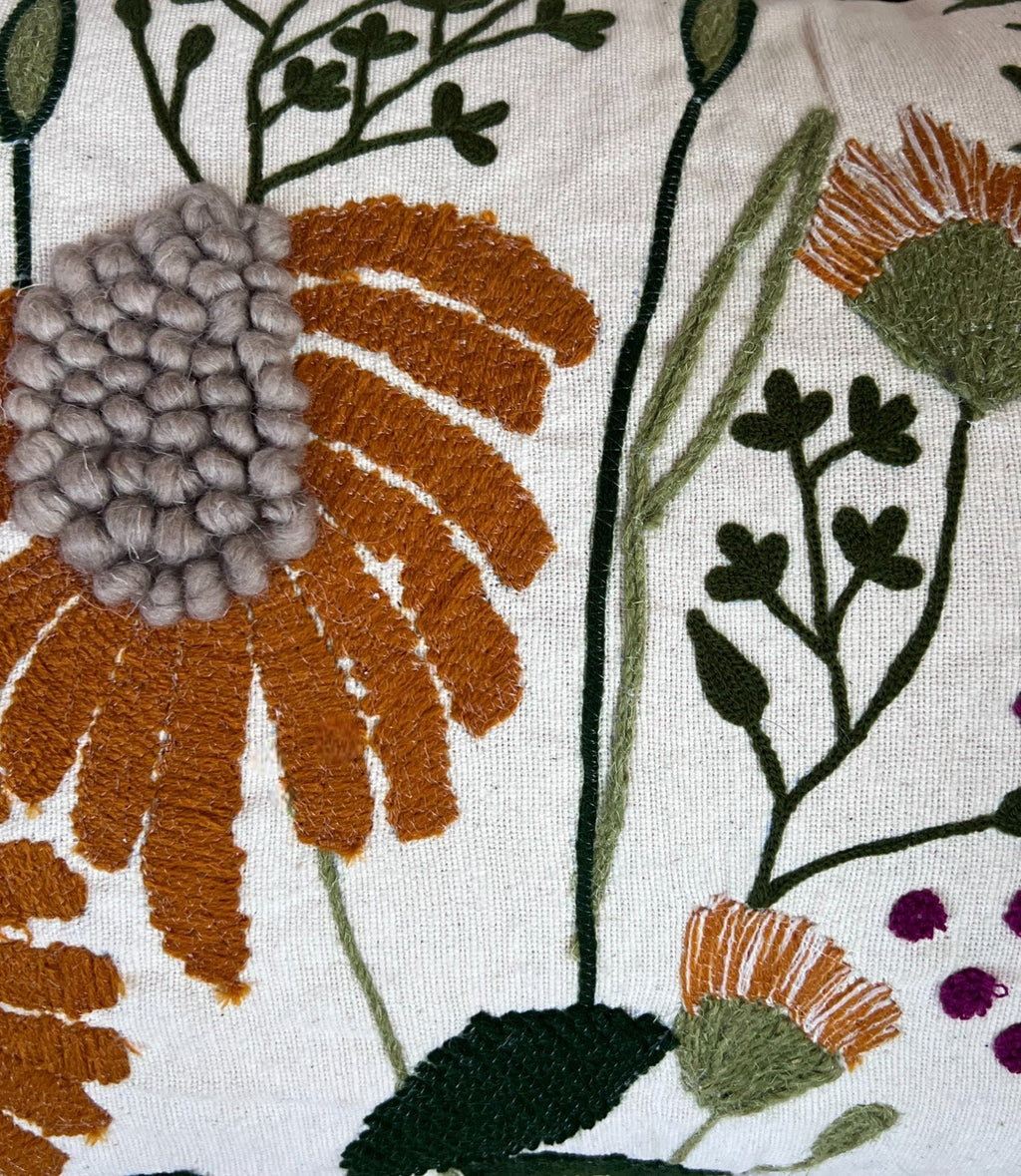 Embroidered Floral Lumbar Pillow Cover – 16" x 24"
