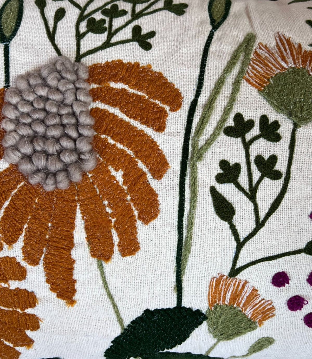 Embroidered Floral Lumbar Pillow Cover – 16" x 24"