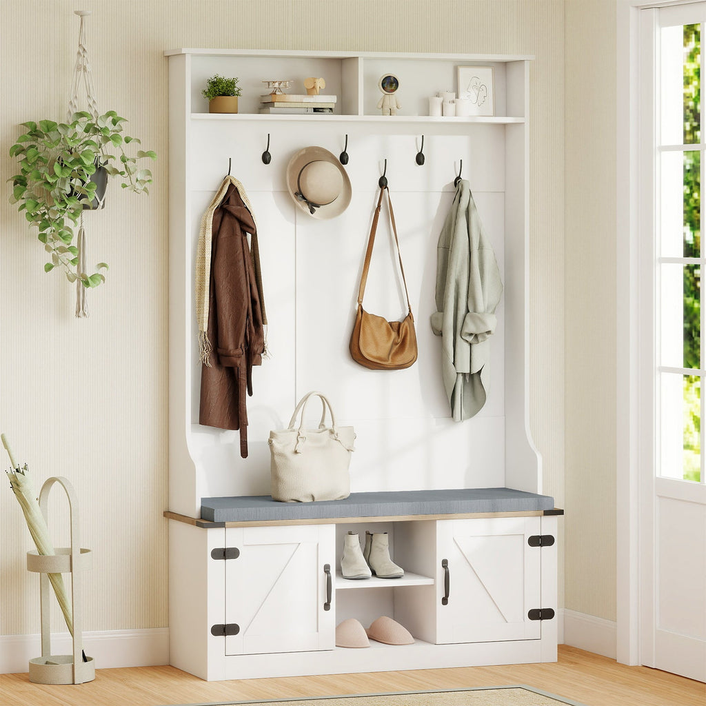 White 4-in-1 Hall Tree with Bench & Shoe Storage