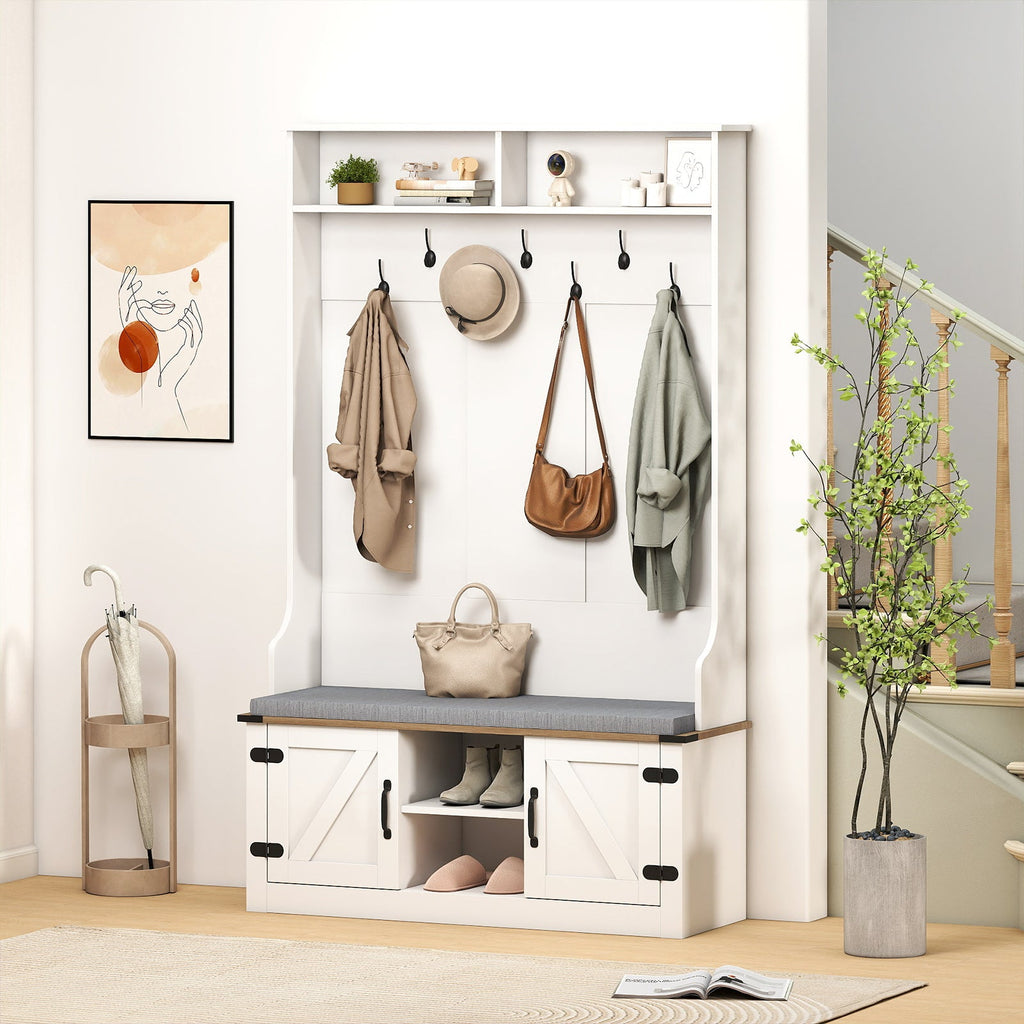 White 4-in-1 Hall Tree with Bench & Shoe Storage