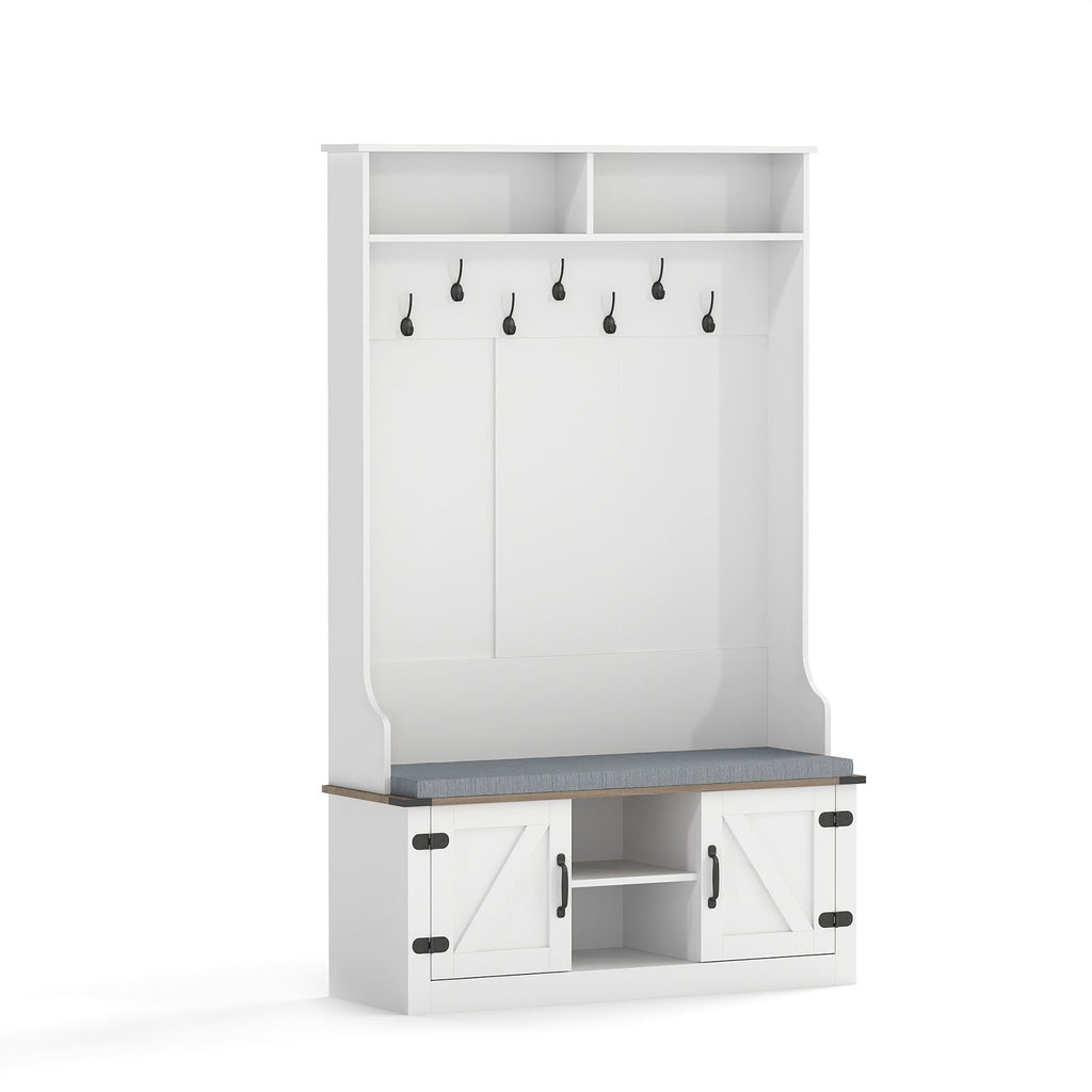 White 4-in-1 Hall Tree with Bench & Shoe Storage