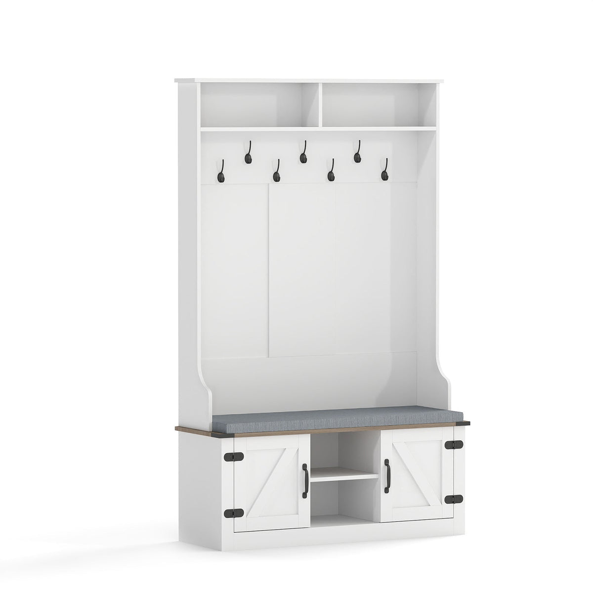 White 4-in-1 Hall Tree with Bench & Shoe Storage