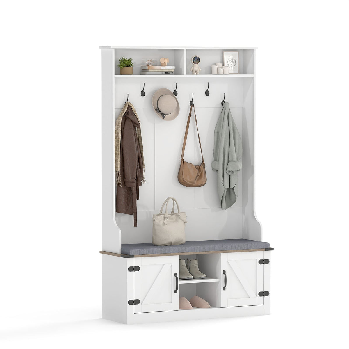 White 4-in-1 Hall Tree with Bench & Shoe Storage
