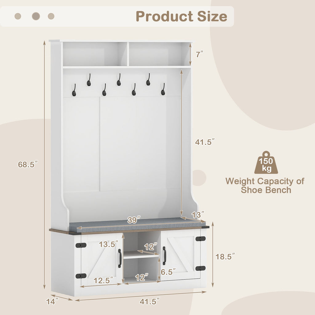 White 4-in-1 Hall Tree with Bench & Shoe Storage