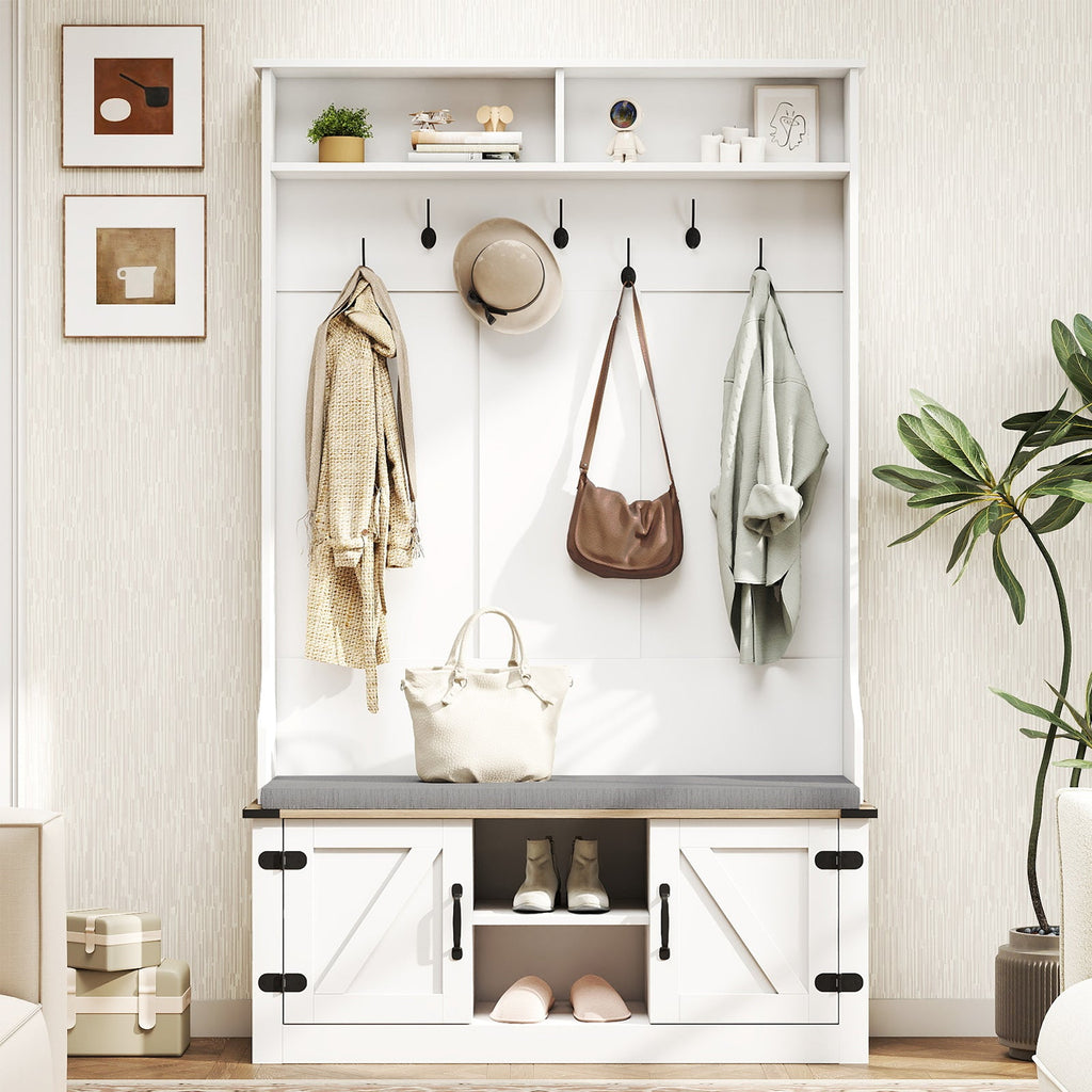White 4-in-1 Hall Tree with Bench & Shoe Storage
