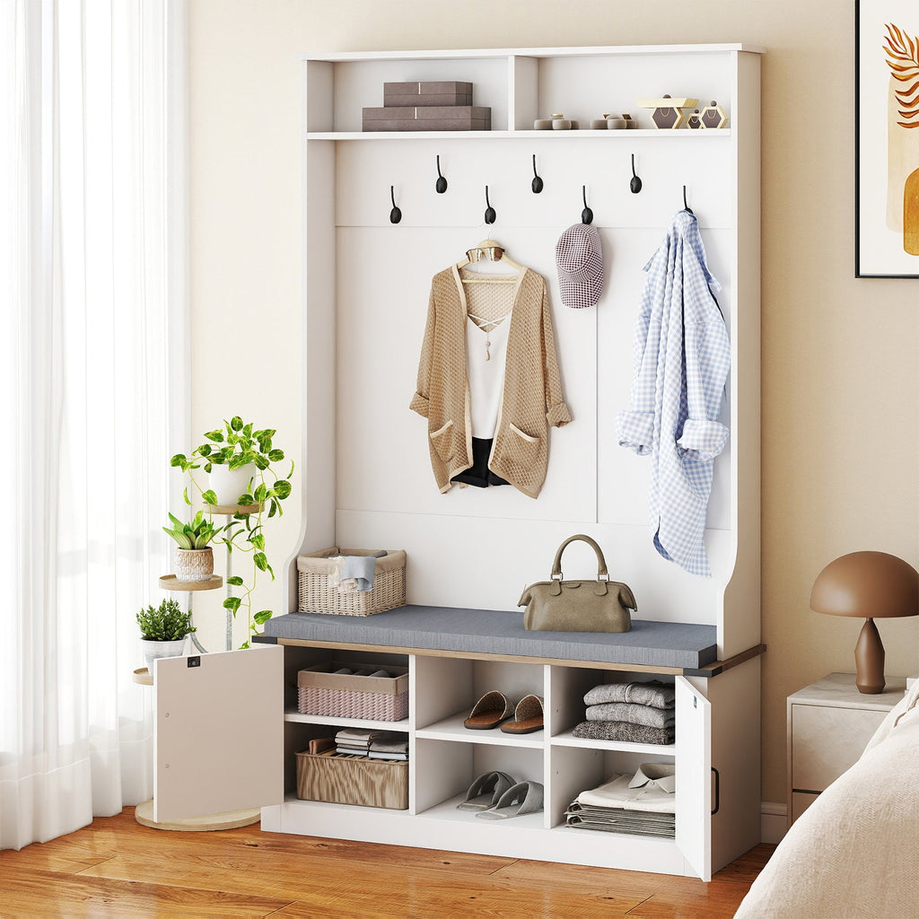 White 4-in-1 Hall Tree with Bench & Shoe Storage