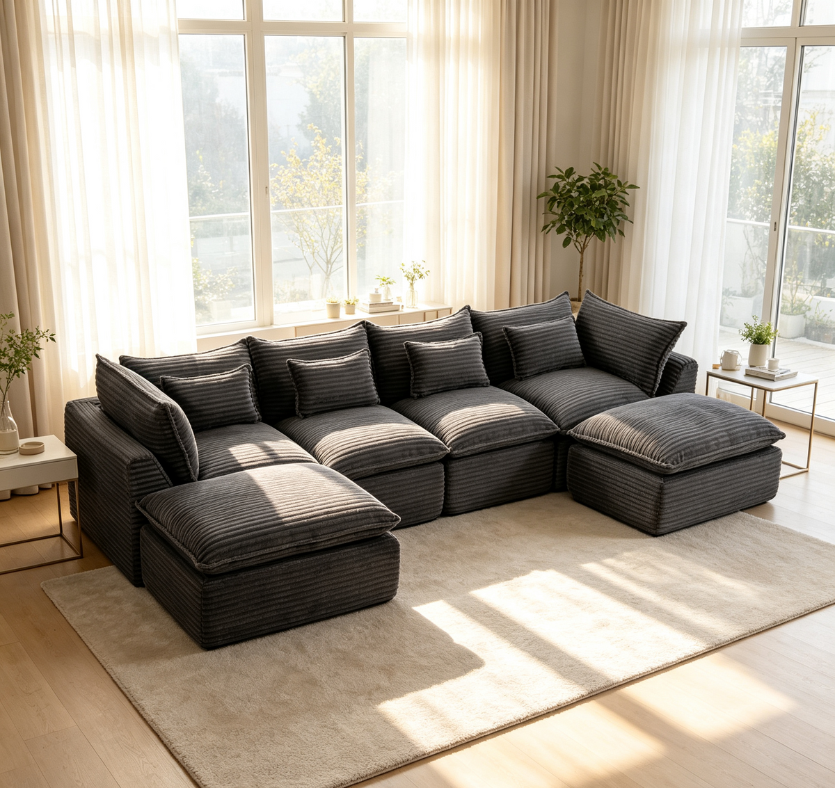 129.8-Inch Oversized Modular Cloud Sectional – Antique Gray