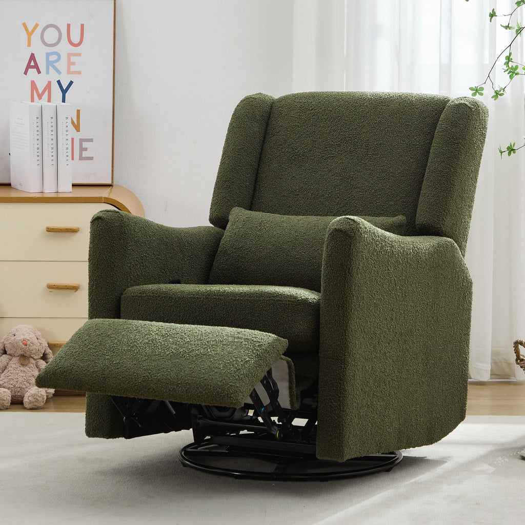 Wide Wingback 360° Swivel Glider Rocker Recliner – Dark Green or Beige