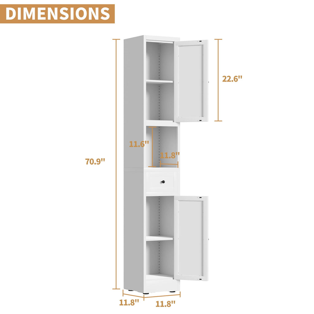 Tall Narrow 5-Tier Bathroom Storage Cabinet – White