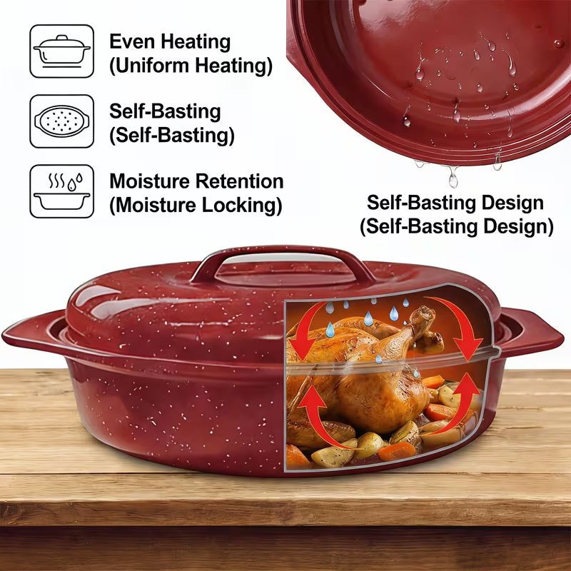 Oval Enamel Roasting Pan with Lid