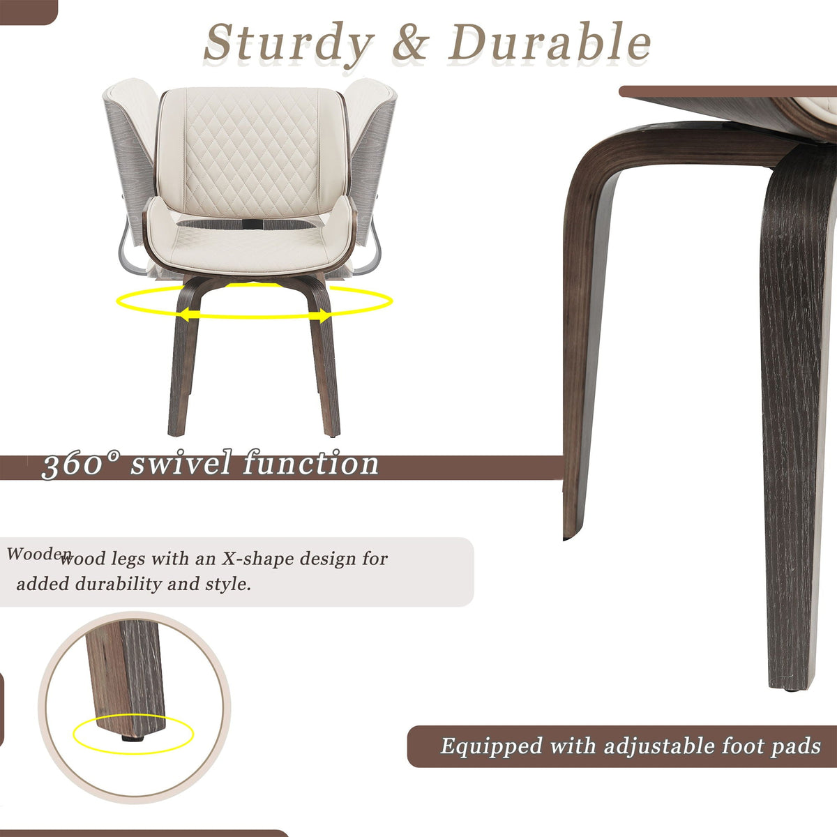 Set of 2 Mid-Century 360° Swivel Dining Chairs – Beige