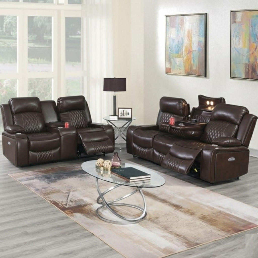 Power Reclining Living Room Set with Adjustable Headrests & USB – Brown or Gray