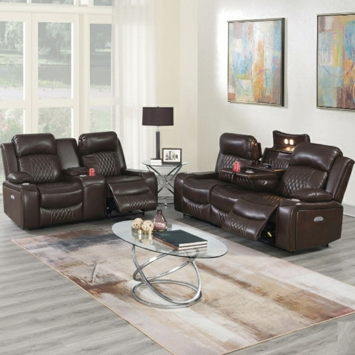 Power Reclining Living Room Set with Adjustable Headrests & USB – Brown or Gray