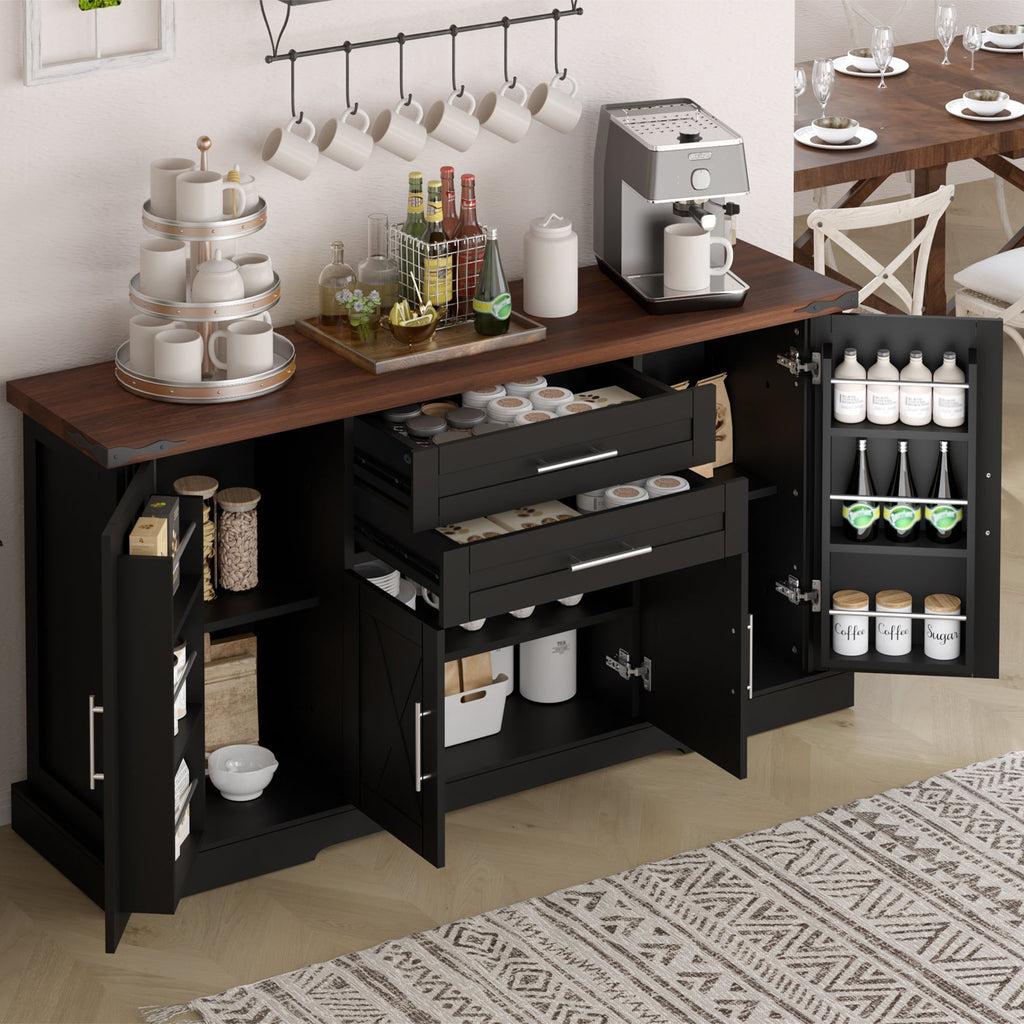 63-Inch Farmhouse Barn-Door Sideboard with Drawers