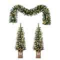Artificial Christmas 3 Piece Set Wreath And 2 Entrance Trees With LED Lights