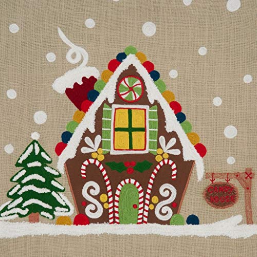 Fennco Styles Holiday Gingerbread House Cotton Throw Pillow 18" W x 18" L - Natural Festive Cushion for Christmas Décor, Couch, Living Room, Bedroom Décor and Special Occasion