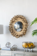 Sunburst Design Wall Mirror with Decorative Gold Finish - Modern Entryway