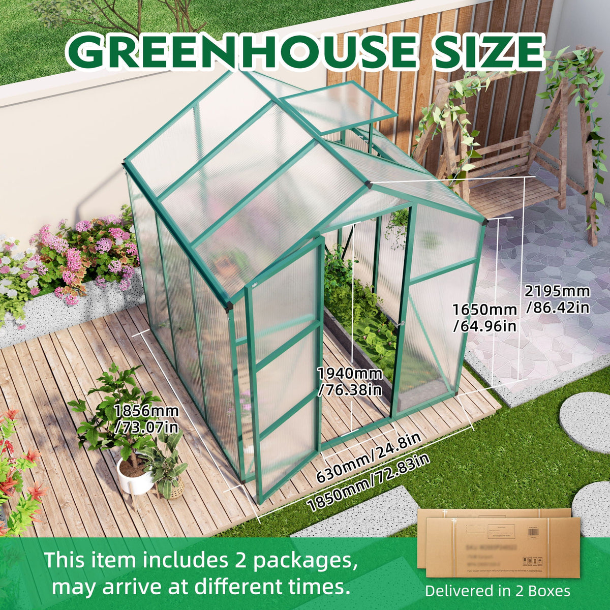 Walk-In Polycarbonate Greenhouse with Raised Base – Green