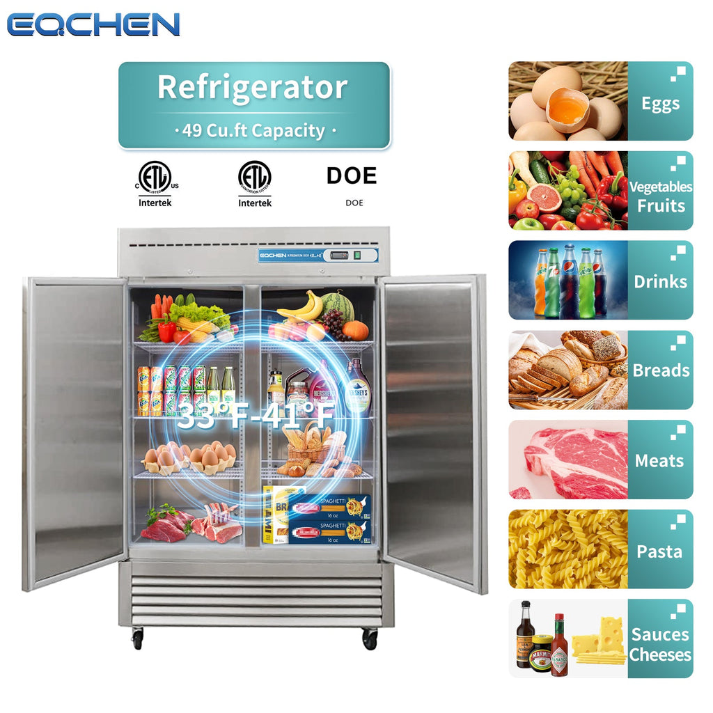 EQCHEN 49 Cu. Ft. Two-Door Commercial Reach-In Refrigerator