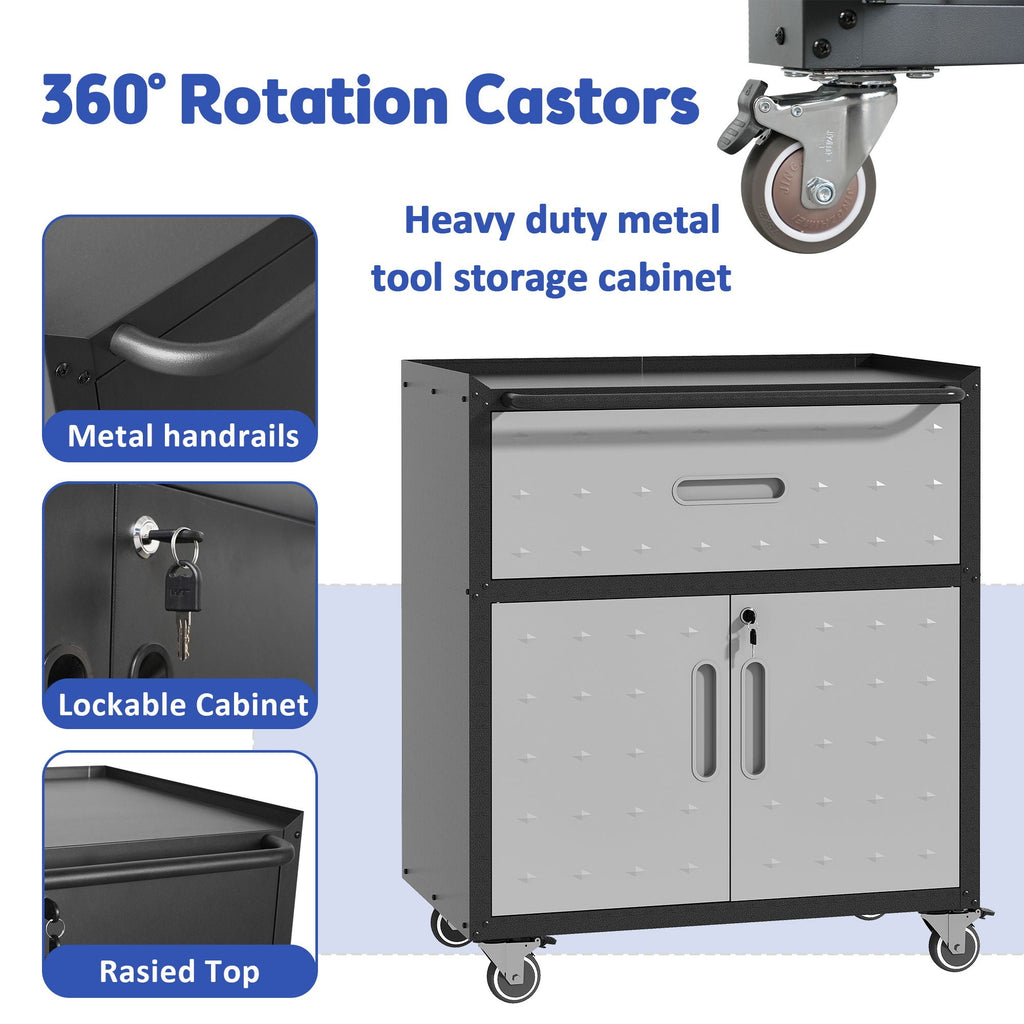Mobile Metal Tool Cabinet with Locking Doors