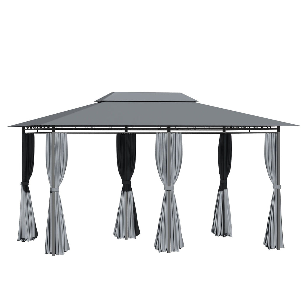 Outsunny Patio Gazebo with Curtains & Vented Roof – Sage Gray