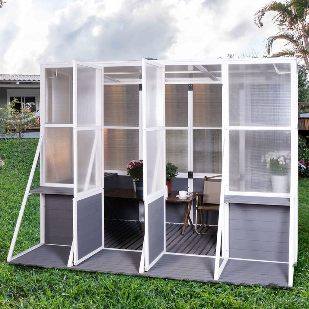 Wooden Lean-To Walk-In Greenhouse – White / Gray