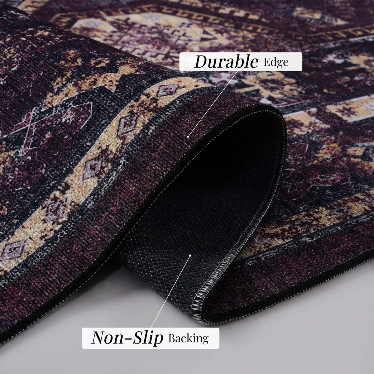 Washable Runner Rug – Beige, Dark Gray or Black