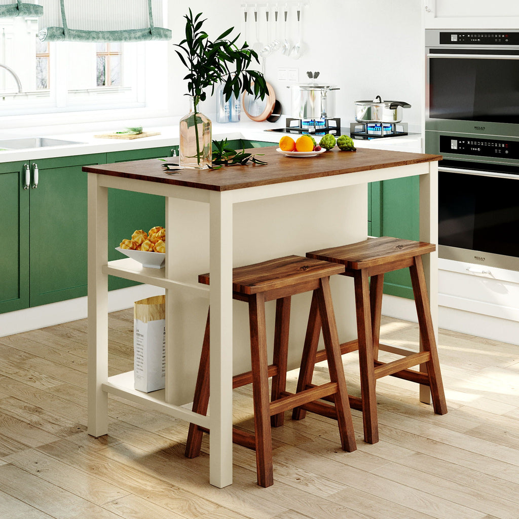 3-Piece Rustic Kitchen Island & Stool Set – Light Brown