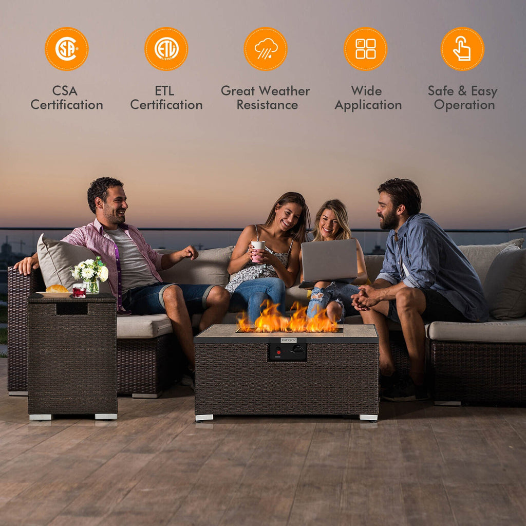 Propane Rattan Fire Pit Table Set with Side Table