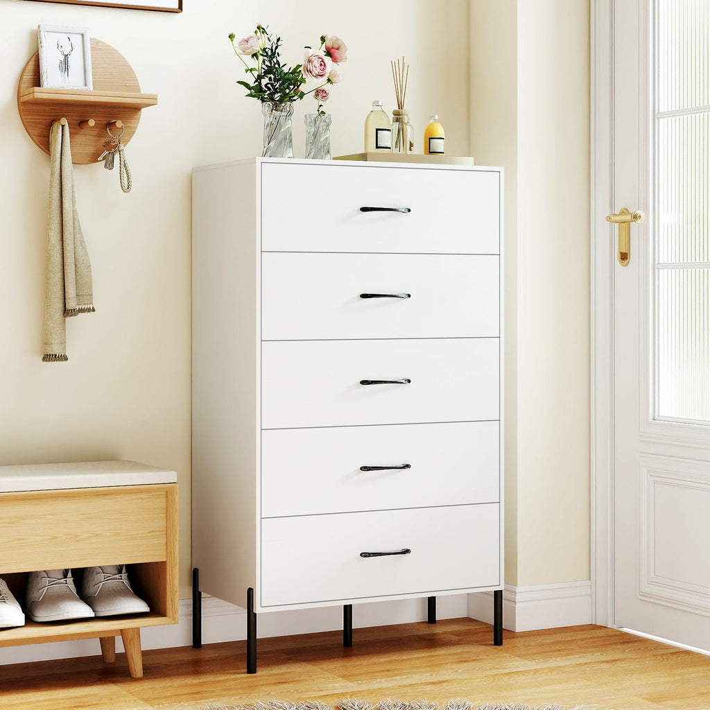 Modern 5-Drawer Tall Chest – White