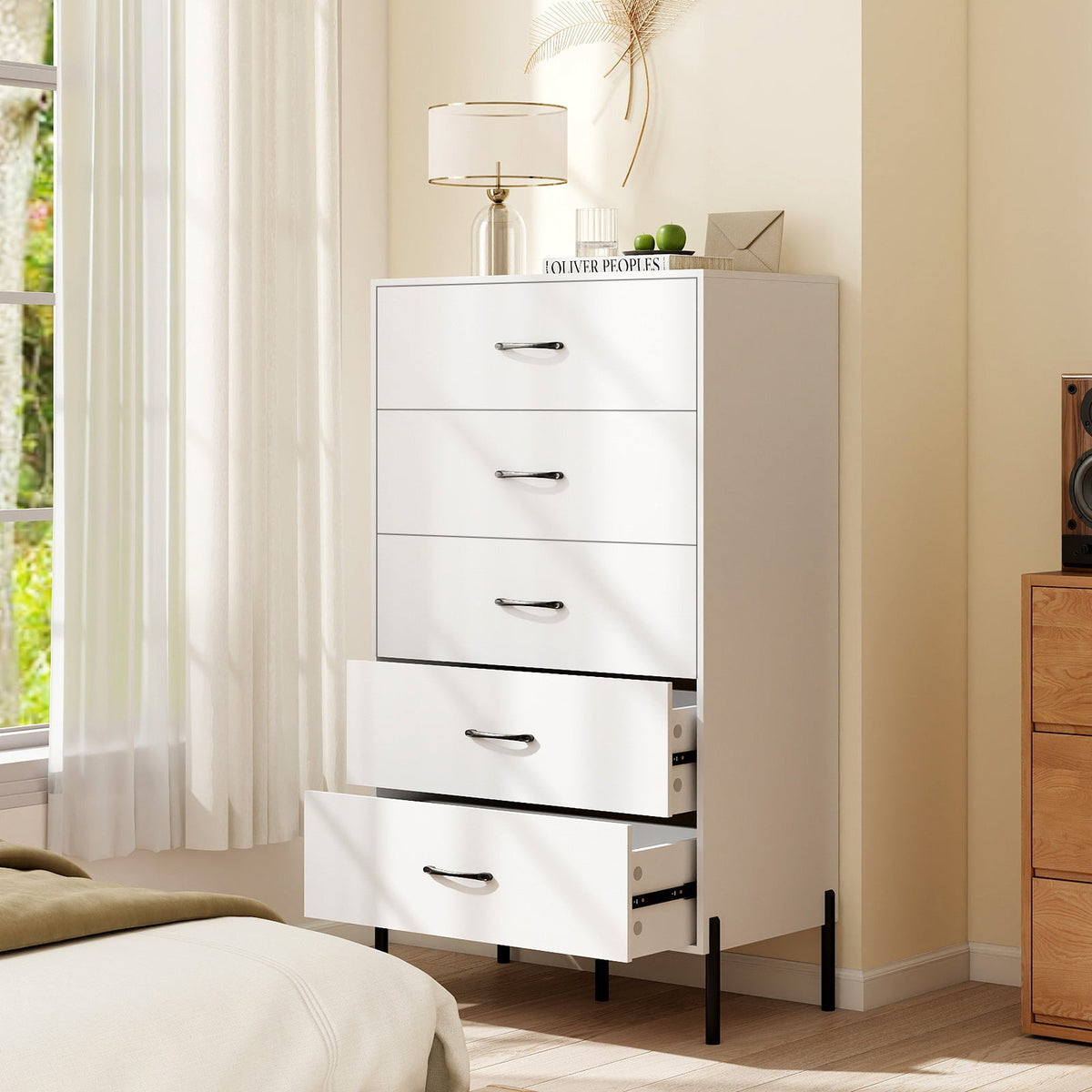 Modern 5-Drawer Tall Chest – White
