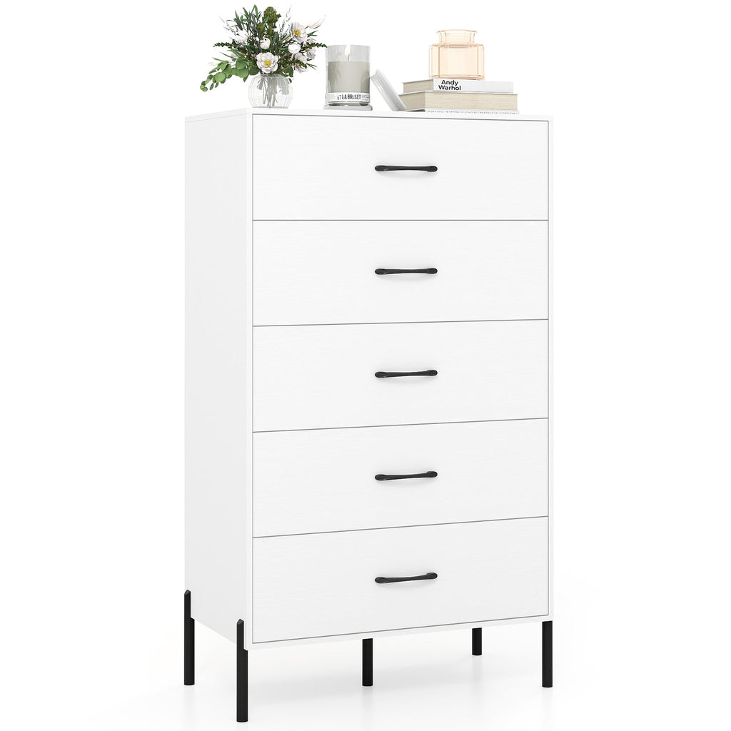Modern 5-Drawer Tall Chest – White