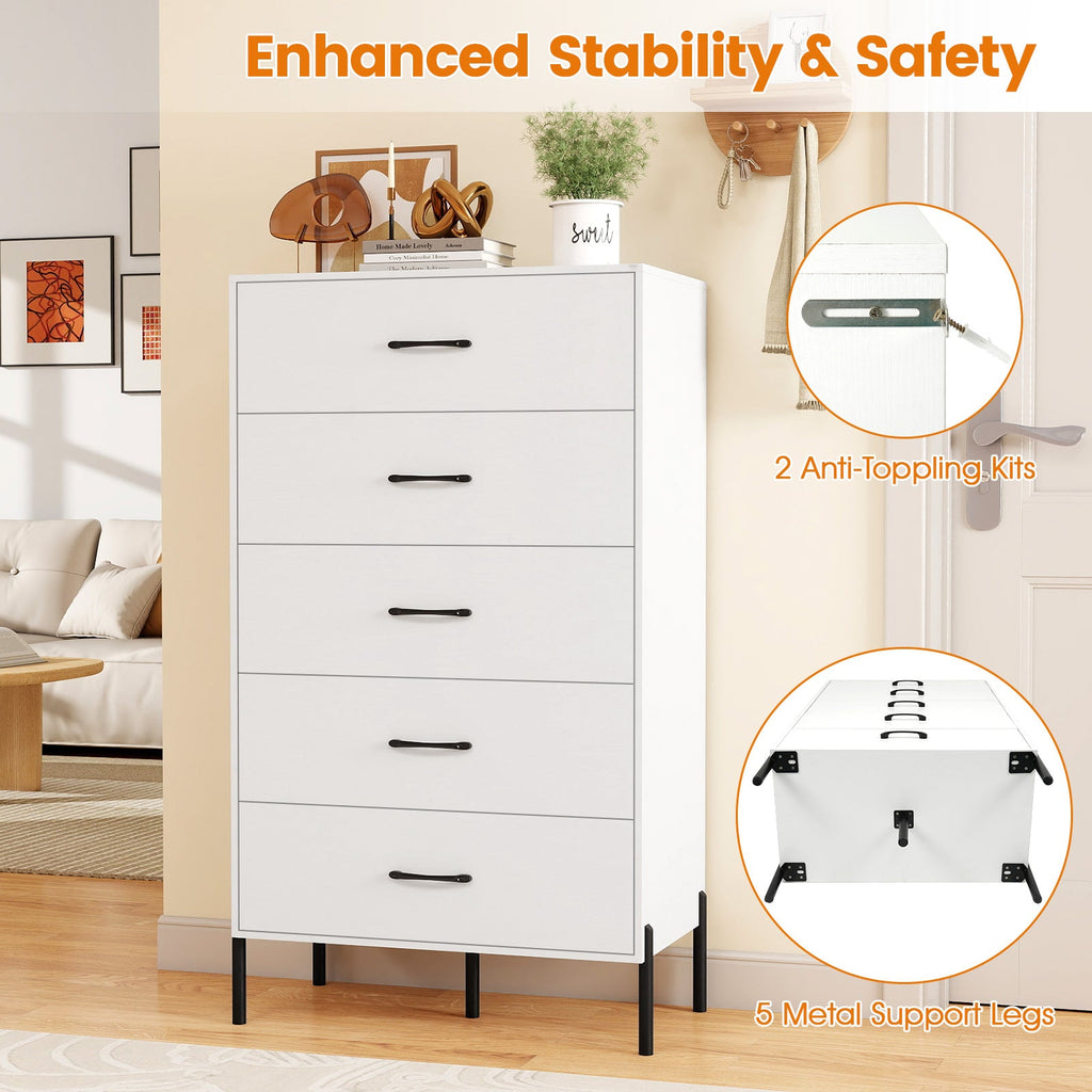 Modern 5-Drawer Tall Chest – White