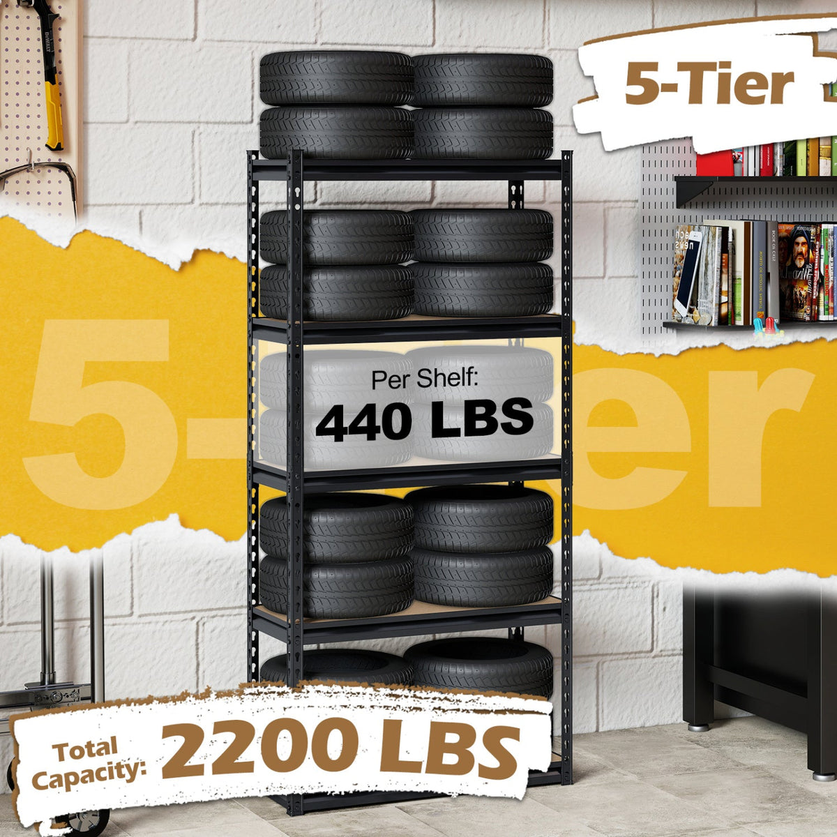 5-Tier Heavy-Duty Garage Shelving Unit – 2,200 lb Capacity
