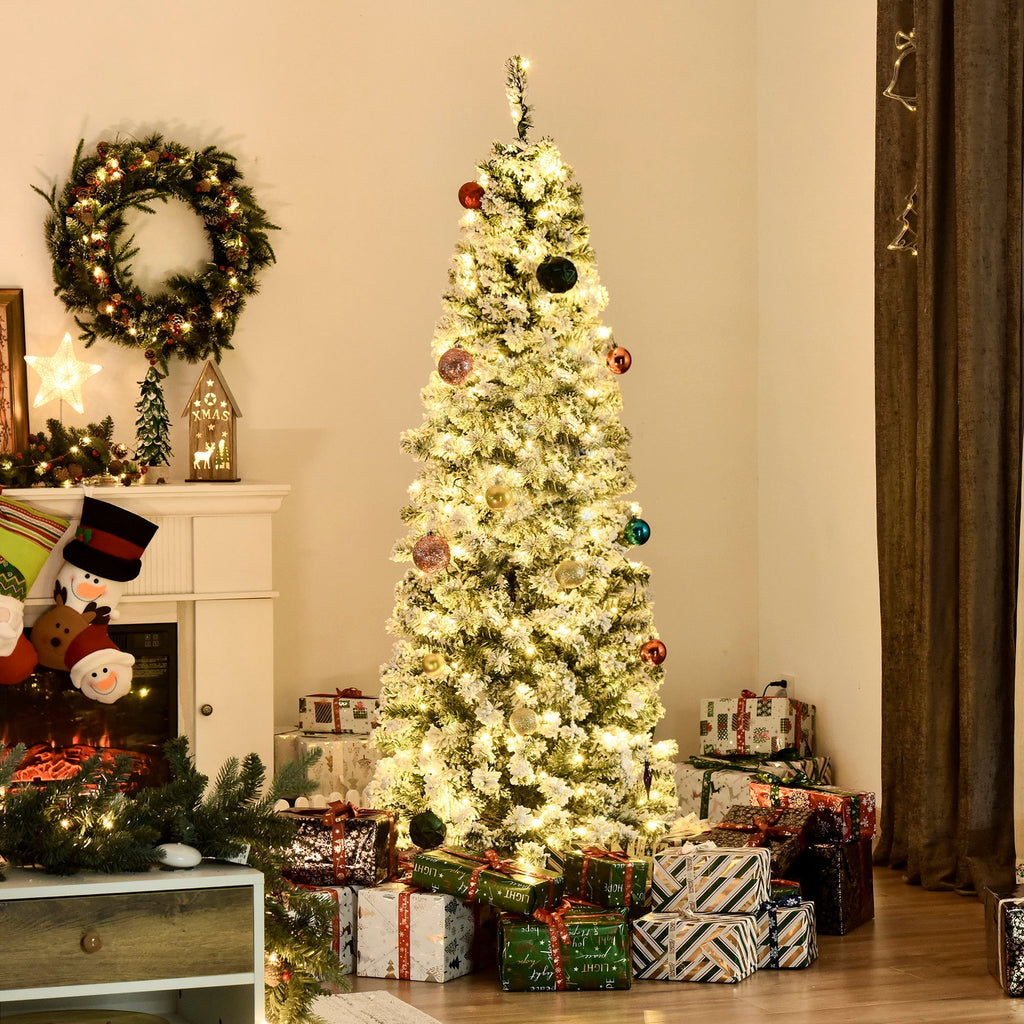6ft Pre-Lit Snow-Flocked Slim Douglas Fir Christmas Tree with LED Lights